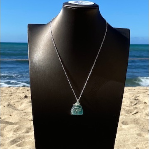 Silver ocean wave sea glass pendant sterling silver necklace Hawaii seaglass - Picture 2 of 4